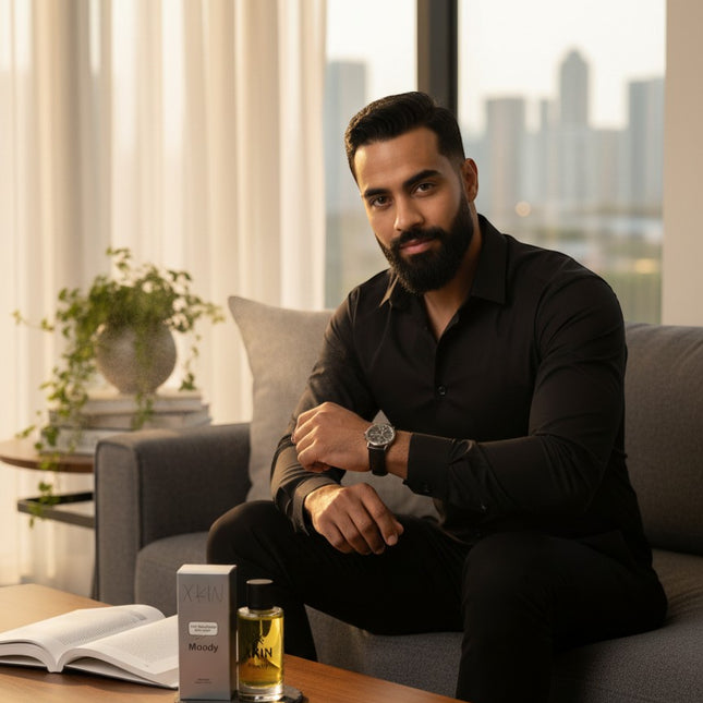 Xkin Moody Eau De Parfum for men, 100ml bottle with silver packaging. Bold, fresh, masculine scent.